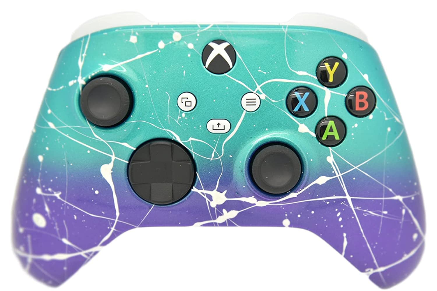 Hand Airbrushed Fade Custom Controller Compatible with Series X/S & One (Series X/S Purple & Teal White Drip)