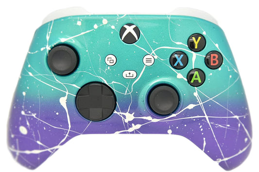 Hand Airbrushed Fade Custom Controller Compatible with Series X/S & One (Series X/S Purple & Teal White Drip)