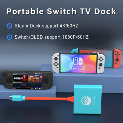 NALENSY Switch Docking Station for Nintendo Switch/OLED/Steam Deck - Portable 4K/60Hz TV Dock Adapter, Blue