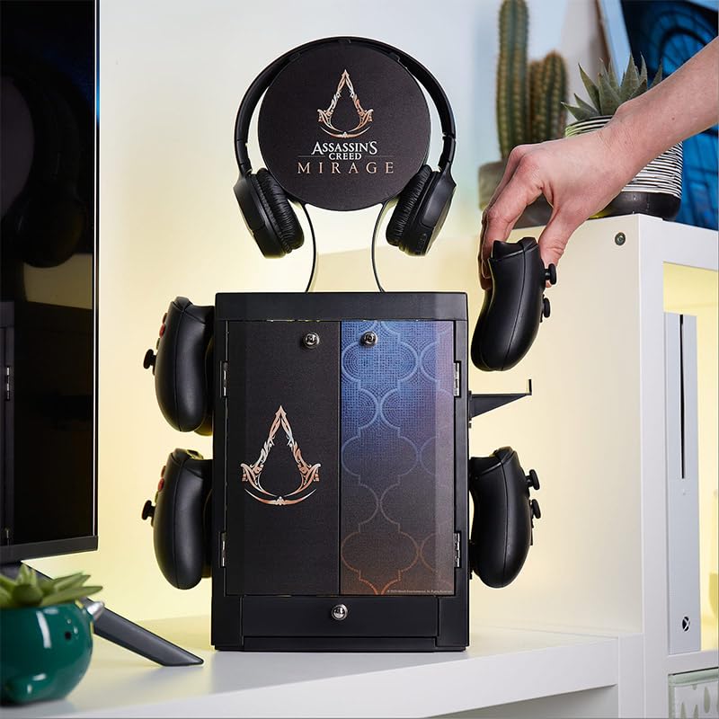 Numskull Assassins Creed Gaming Accessory Locker – Holds 10 Games, 4 Controllers, Headset – Compact Durable Organizer, Model NS4288