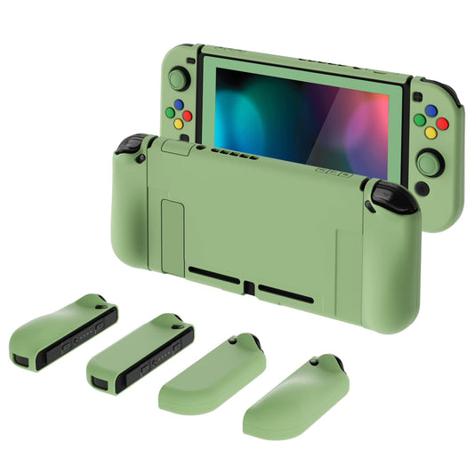 PlayVital AlterGrips Ergonomic Grips Cover for Nintendo Switch  [2 Design] Interchangeable Comfort Dockable Protective Case with Screen Protector & Thumb Grip Buttons Caps - Matcha Green