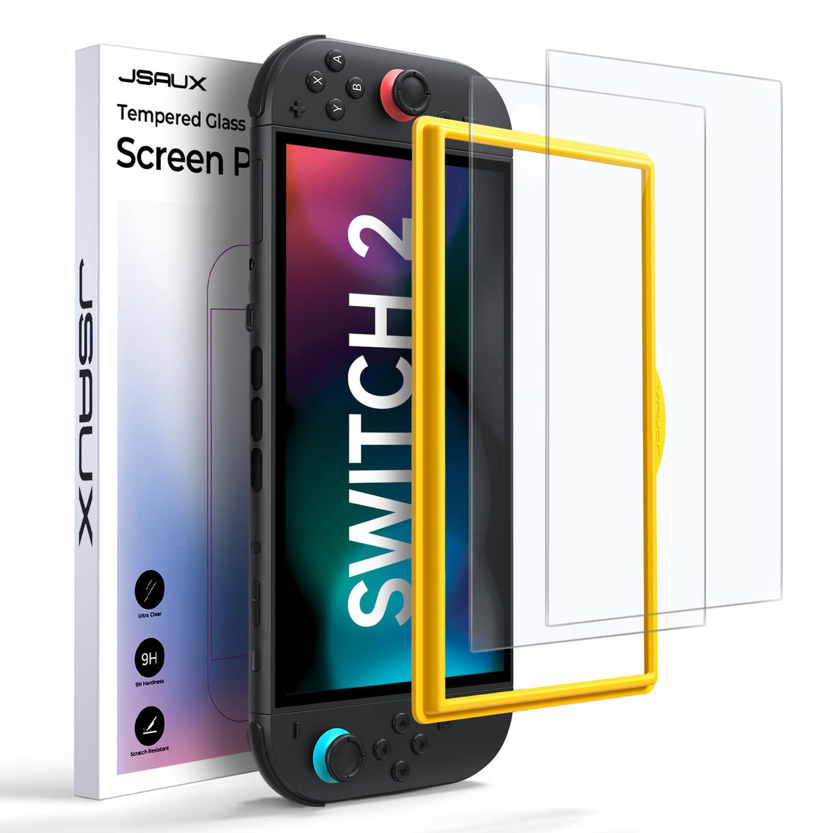 JSAUX 2-Pack Anti-Glare Screen Protector for Nintendo Switch 2  Matte Tempered Glass Protector Easy to Install with Guiding Frame 9H Hardness Scratch Resistant