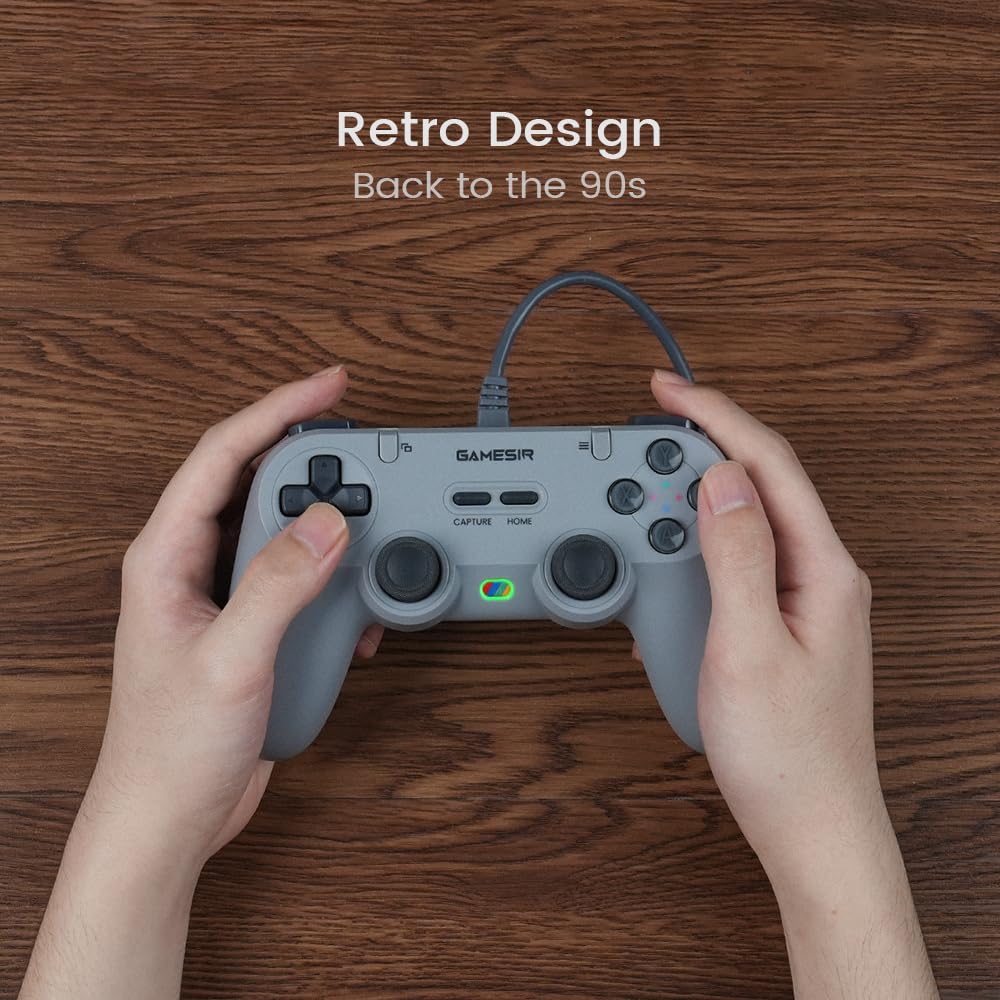 GameSir Wired Game Controller for Switch, Android, iOS, PC - Retro Gray, Model: GameSir-T3 Lite, Hall Effect Sticks, Dual Rumble Motors