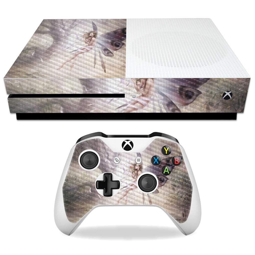 MightySkins Carbon Fiber Skin for Microsoft Xbox One S - Tangled Fairy | Protective  Durable Textured Carbon Fiber Finish | Easy to Apply  Remove  and Change Styles | Made in The USA