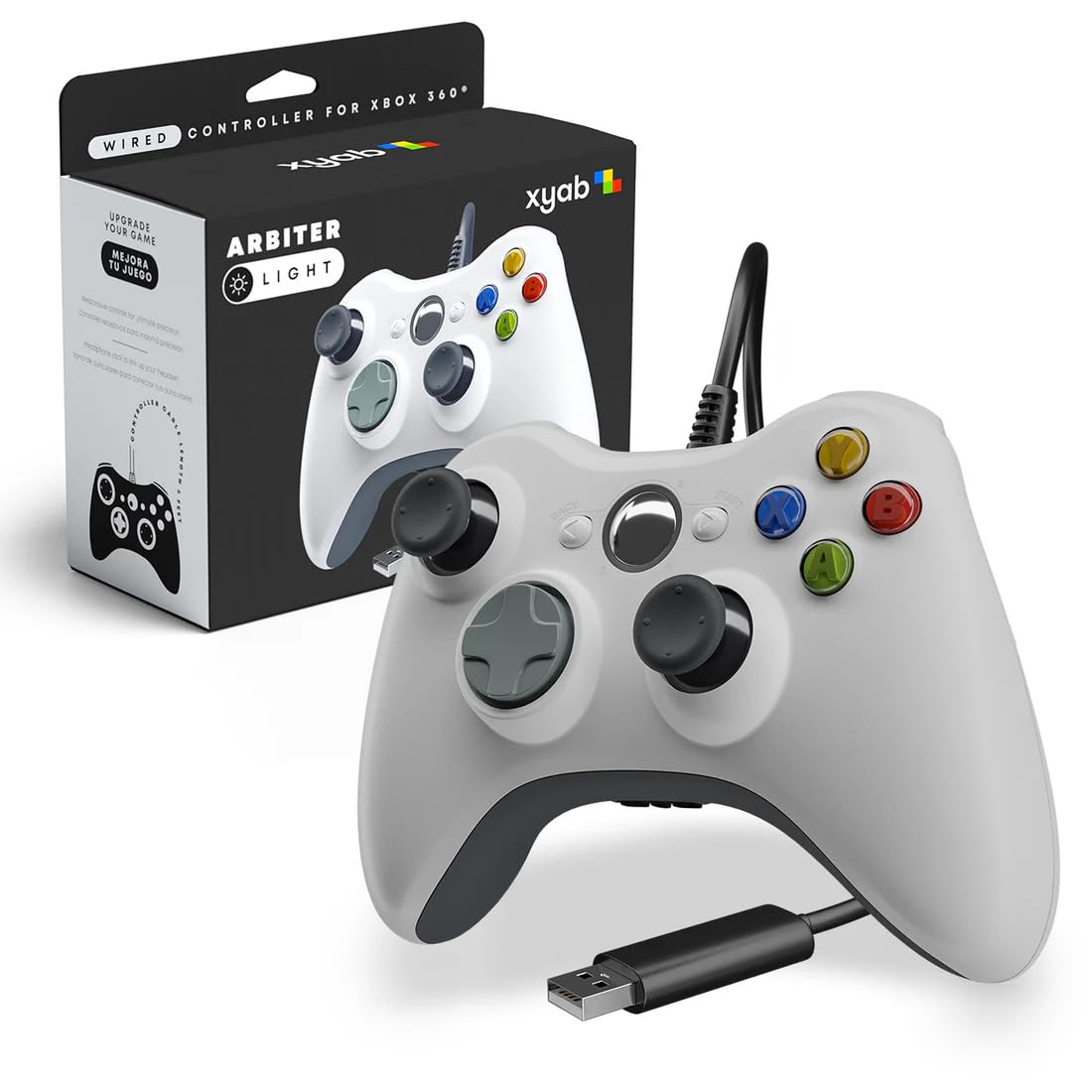 XYAB Wired Controller for X - Box 360 - USB Gamepad Joystick Pad with Dual Vibration - Compatible with X-Box 360 Console & PC Windows - Ergonomic White Gaming Controller