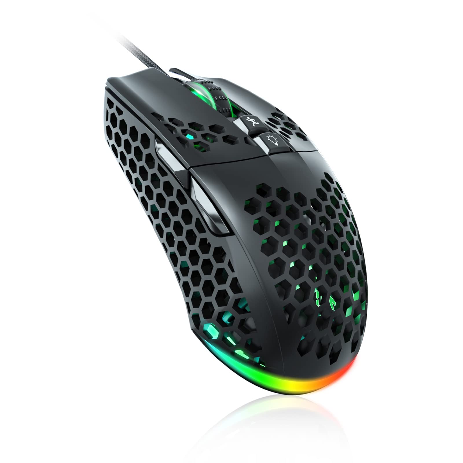 SOLAKAKA RGB Wired Gaming Mouse with Honeycomb Shell Adjustable 12800 DPI 7 Programmable Buttons Lightweight Gaming Mice Ergonomic Computer Mouse Gaming for Windows/PC/Mac/Laptop Gamer