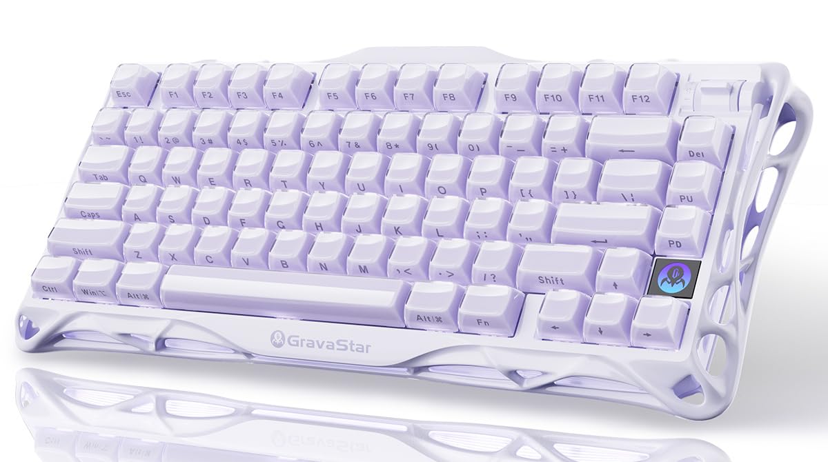 GravaStar Mercury K1 Purple 75% Wireless Mechanical Keyboard - Tri-Mode BT5.0/2.4GHz/USB-C Gaming Keyboard  Jelly Keycaps  Linear Switches  RGB Backlit Creamy Keyboard for PC/Mac  Cute & Stylish