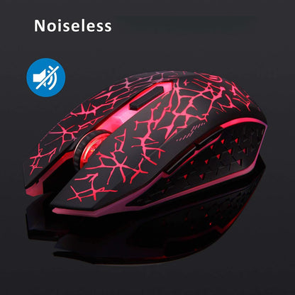 TENMOS K6 Wireless Gaming Mouse - Rechargeable, Silent, 3 DPI Levels, 6 Buttons, Black with Red Light, Model K6001