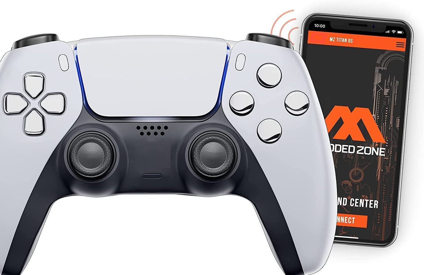 White/Chrome Custom Rapid Fire  Anti Recoil  Macros MODDED Controller for PS5 & PC - Unique Smart Mods for ps5 controller controlled by the APP. Best for FPS Games. Enhanced Gaming Experience