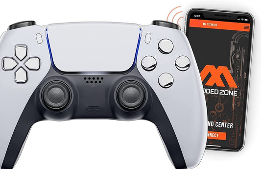White/Chrome Custom Rapid Fire  Anti Recoil  Macros MODDED Controller for PS5 & PC - Unique Smart Mods for ps5 controller controlled by the APP. Best for FPS Games. Enhanced Gaming Experience