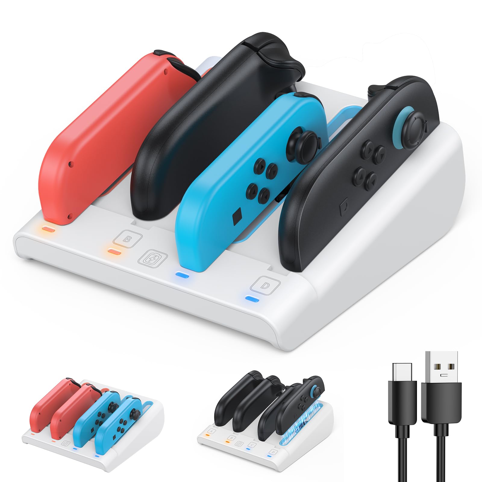 [Switch 1/2 Compatible] FASTSNAIL 8-in-1 Charging Dock for Nintendo Switch 2 & 1/OLED for Joy-Con 2  Dual-Direction Magnetic Fast Joypad Controller Charger Station Stand for Joycon 2/Joycon 1