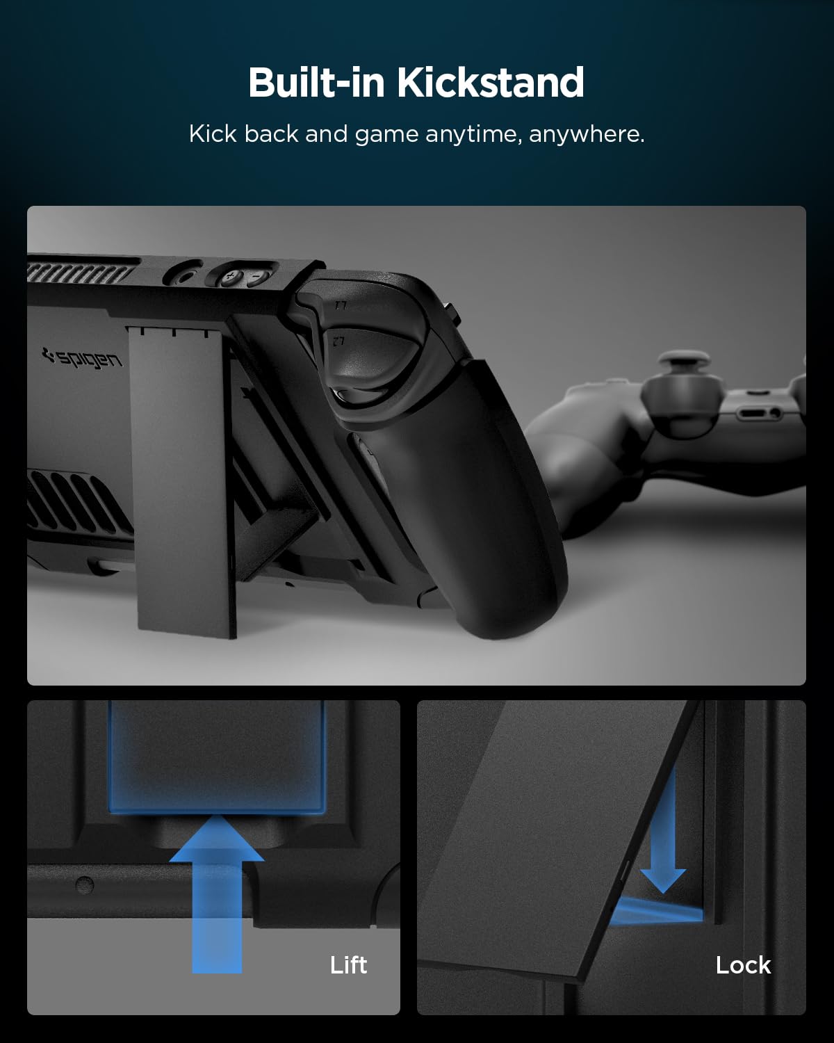 Spigen Thin Fit Pro Case for Steam Deck (2022/2023) - Black TPU & PC, Shock-Absorbing, Anti-Scratch with Kickstand, Model ACS06040