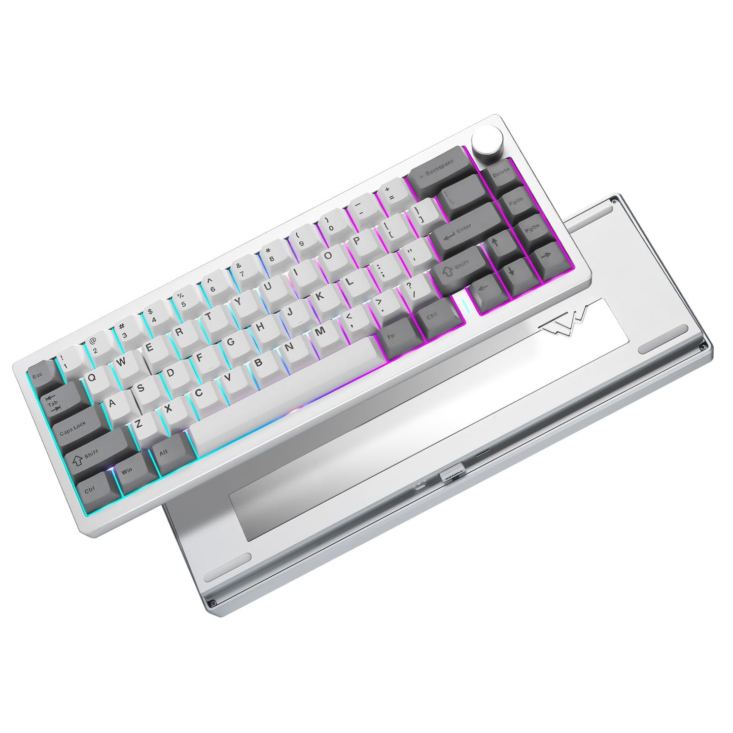 YUNZII AL68 Wireless Mechanical Keyboard Full Aluminum CNC 60% Layout with Knob  QMK/VIA Software Gasket Mounted Hot Swappable RGB Backlit BT/2.4G/USB-C for Mac/Win (Silver  Gateron Zero)