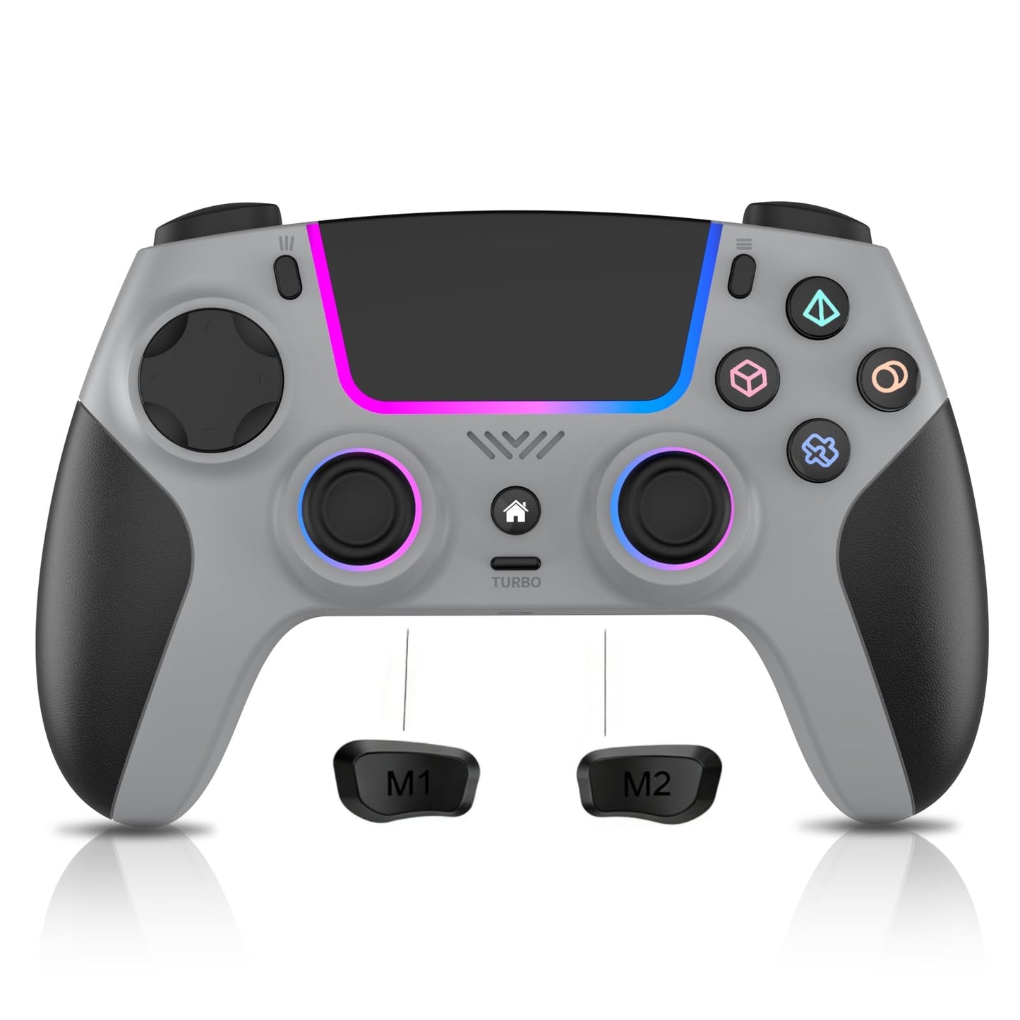 JUNHUAN Wireless Controller for PS5 with Hall Effect joystick /Back Paddles/Motion Sensor/TURBO/Cool RGB/3.5mm Audio Jack - Built-in Speakers Support P-S5 Console Audio  Compatible with PlayStation 5/PC/Mac/iOS/Android/Steam Deck (Gray)