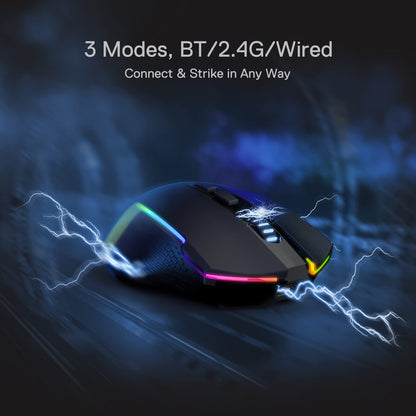 Redragon M693 Wireless Gaming Mouse - 8000 DPI, 3-Mode Connection, 7 Macro Buttons, Black, Standard Size for PC/Mac/Laptop