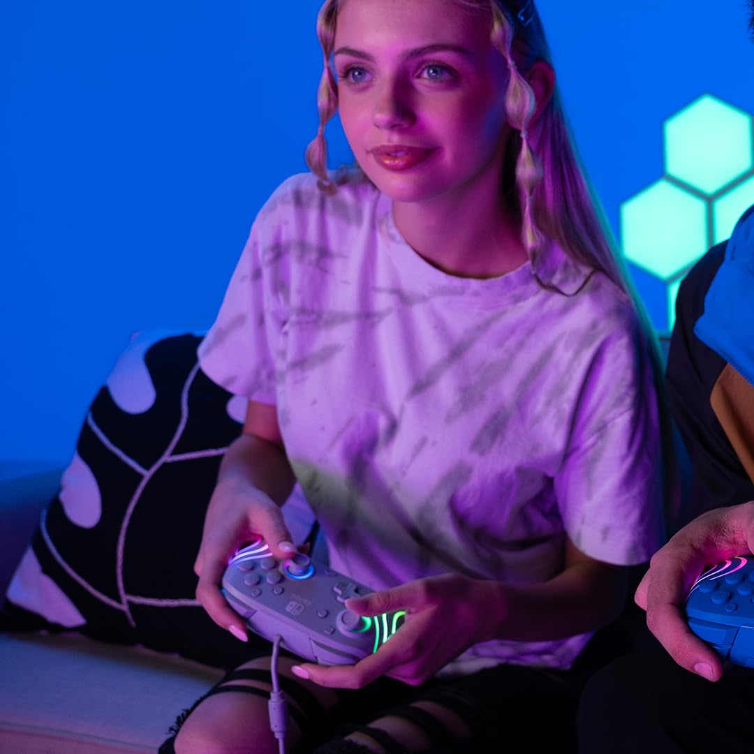 PDP Afterglow Wave Wired RGB Gaming Controller for Nintendo Switch - Customizable Lighting, Gray, Model 500-237-GE