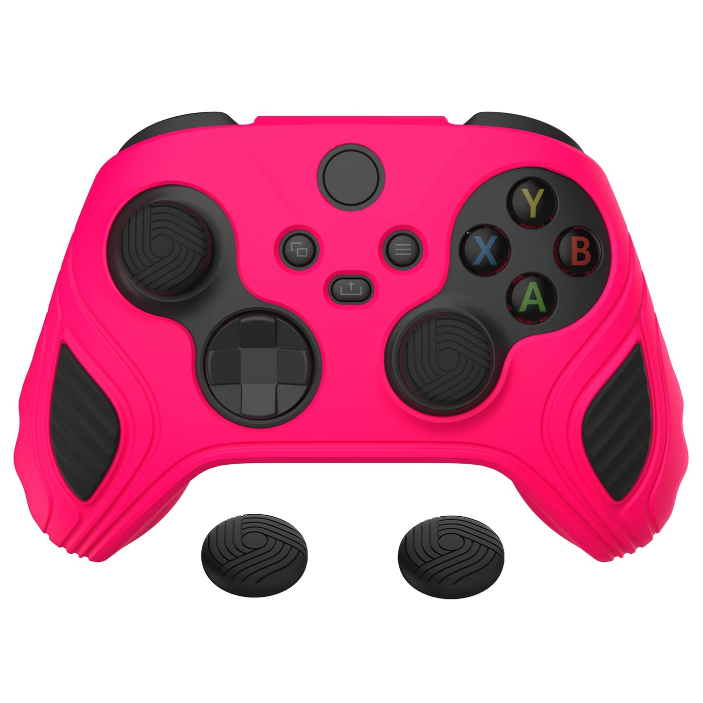 PlayVital Scorpion Edition Two-Tone Anti-Slip Silicone Case Cover for Xbox Series X/S Controller  Soft Rubber Case for Xbox Core Wireless Controller with Thumb Grip Caps - Bright Pink & Black