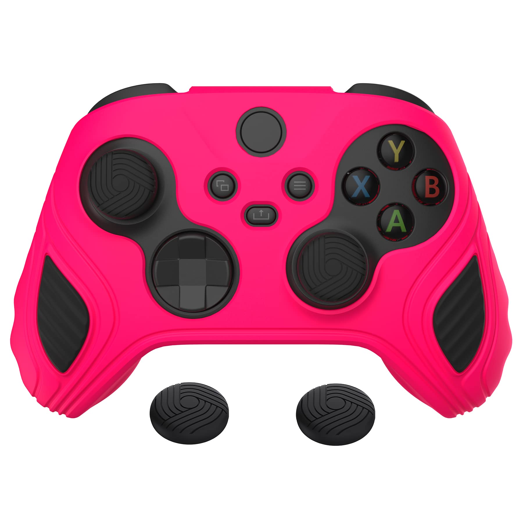 PlayVital Scorpion Edition Two-Tone Anti-Slip Silicone Case Cover for Xbox Series X/S Controller  Soft Rubber Case for Xbox Core Wireless Controller with Thumb Grip Caps - Bright Pink & Black