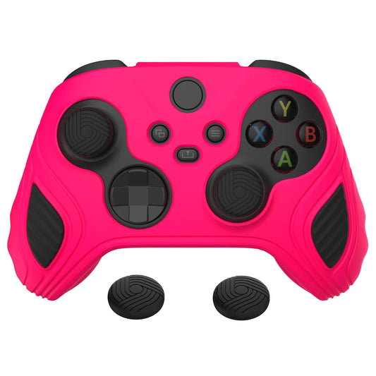PlayVital Scorpion Edition Two-Tone Anti-Slip Silicone Case Cover for Xbox Series X/S Controller  Soft Rubber Case for Xbox Core Wireless Controller with Thumb Grip Caps - Bright Pink & Black