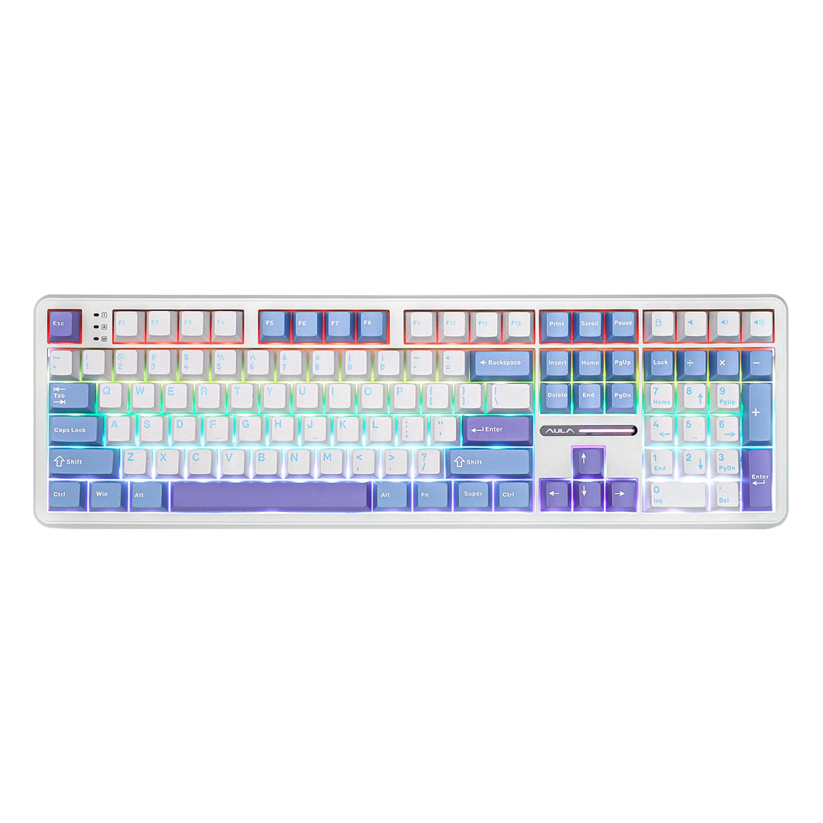 EPOMAKER Aula F108 Wireless Gaming Keyboard  Full Size Mechanical Keyboard with 4000mAh Battery  108 Hot-Swappable and Programmable Keys  RGB Backlight  for Mac/PC/Android (White&Blue)