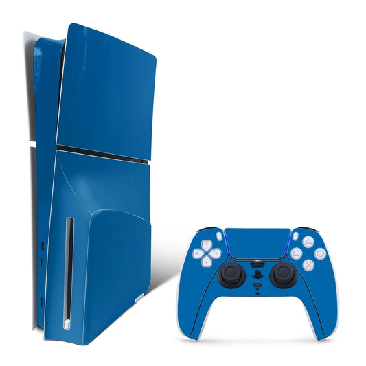 MightySkins Skin Compatible with PlayStation 5 Slim Disk Edition Bundle - Solid Blue | Protective  Durable  and Unique Vinyl Decal wrap Cover | Easy to Apply | Made in The USA