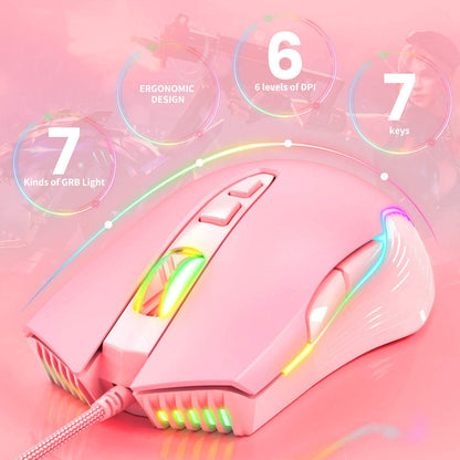 SIMGAL RGB Gaming Mouse - Wired USB Optical Mice, 6400 DPI, Ergonomic, 7 Programmable Buttons, Pink