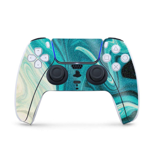 MightySkins Glossy Glitter Gaming Skin for PS5 / Playstation 5 Controller - Aqua Swirl | Durable High-Gloss Glitter Finish | Easy to Apply and Change Style | Made in The USA