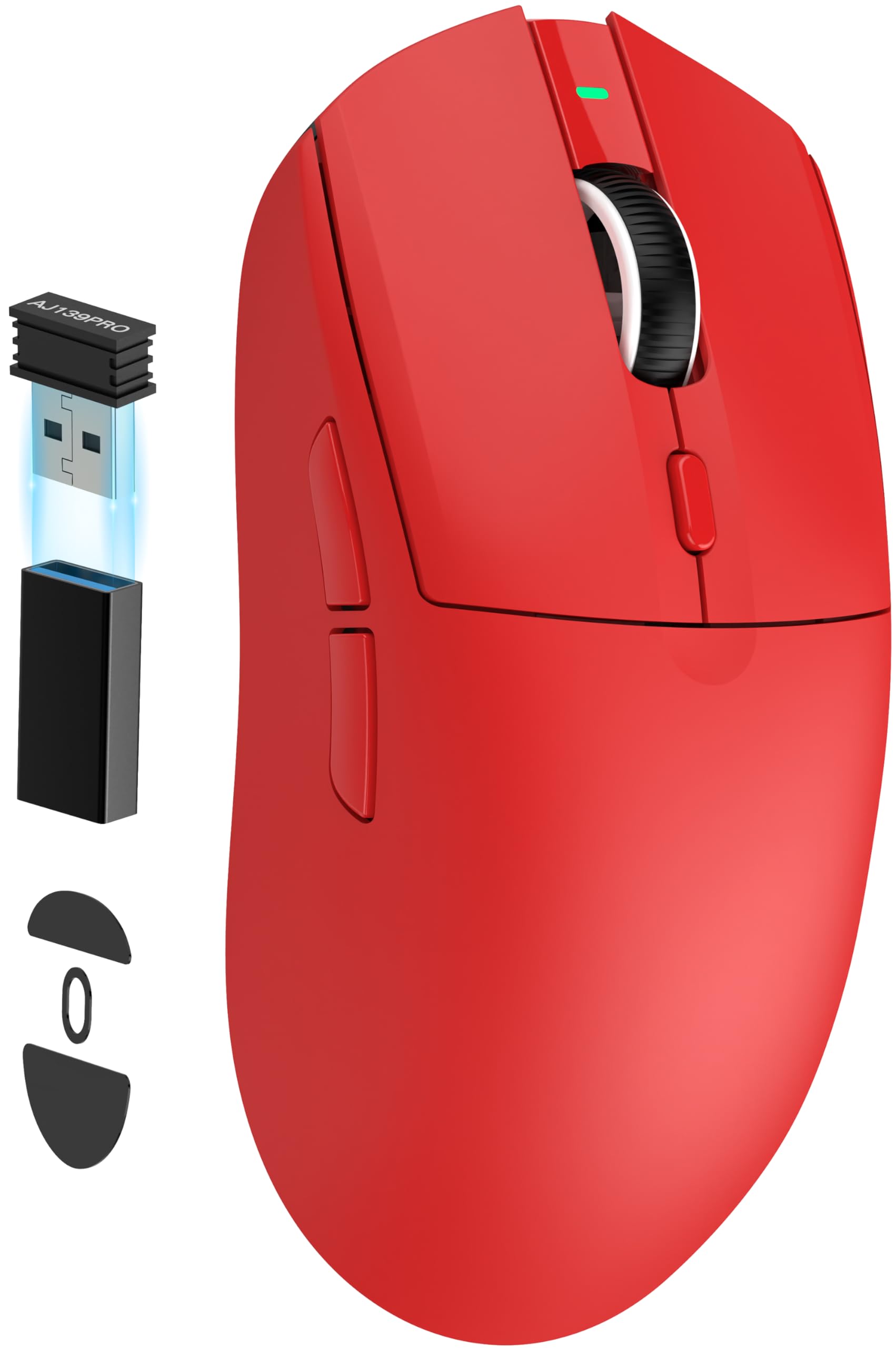A.JAZZ AJ139 G Pro Wireless Gaming Mouse - Ultra-Lightweight 59g, Dual Mode Type-C Wired/2.4GHz USB, 26000DPI, Ergonomic, Red