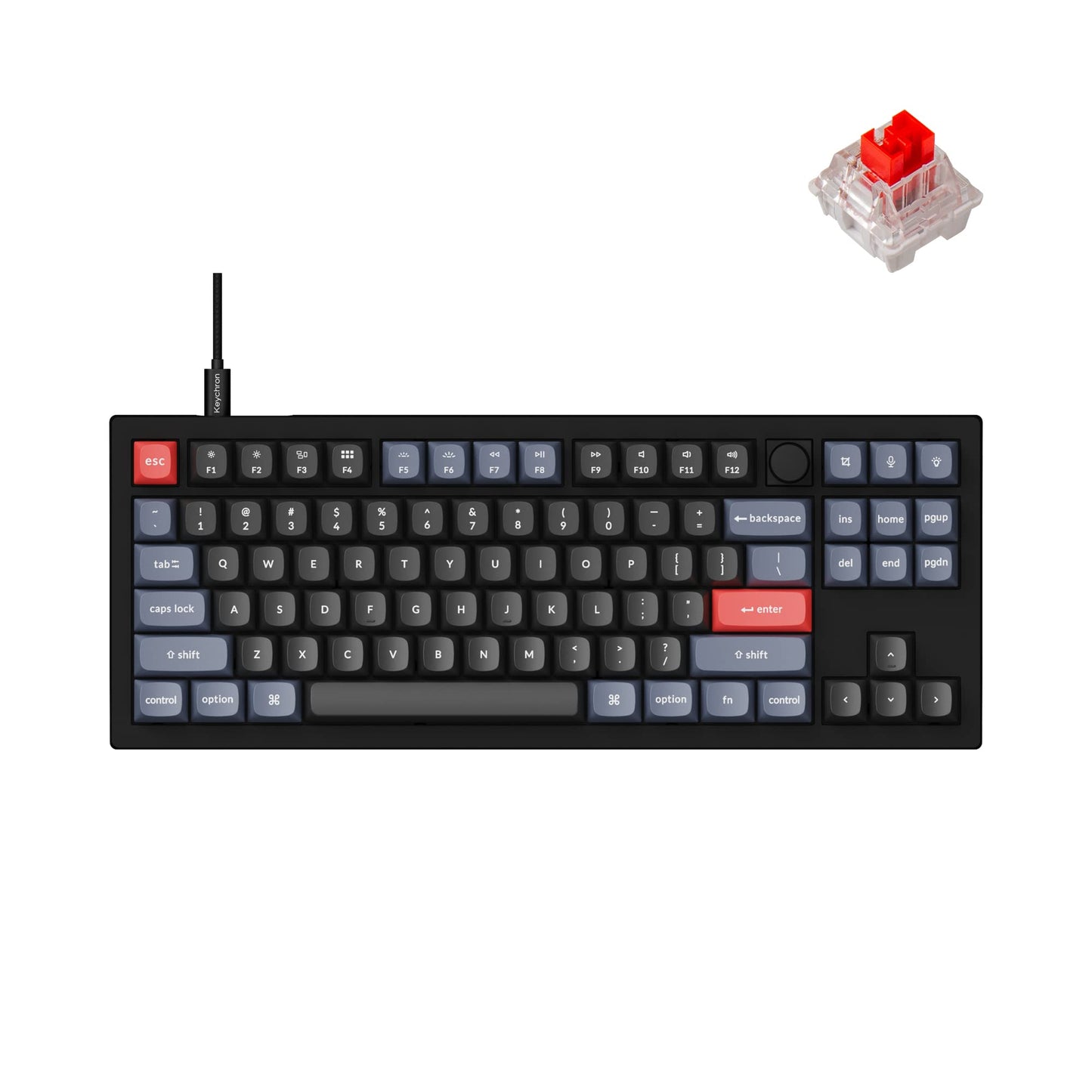Keychron V3 Wired Custom Mechanical Keyboard Knob Version  TKL QMK/VIA Programmable Macro with Hot-swappable Keychron K Pro Red Switch Compatible with Mac Windows Linux Carbon Black (Non-Transparent)
