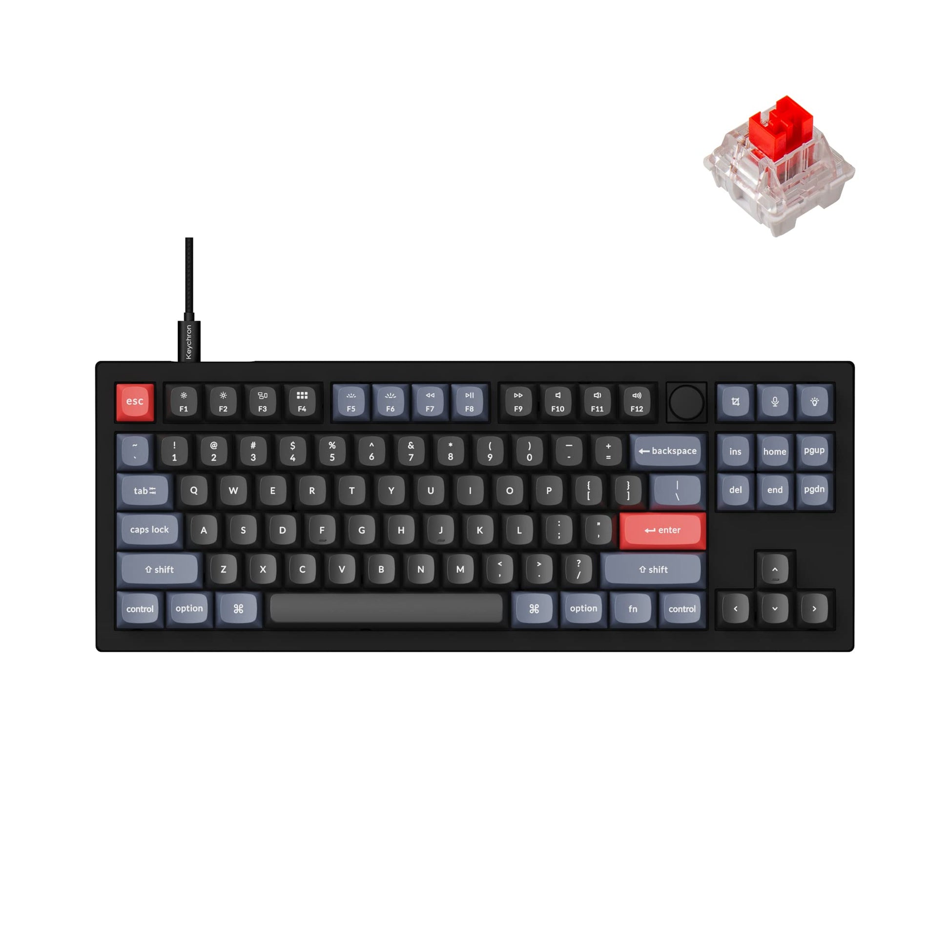 Keychron V3 Wired Custom Mechanical Keyboard Knob Version  TKL QMK/VIA Programmable Macro with Hot-swappable Keychron K Pro Red Switch Compatible with Mac Windows Linux Carbon Black (Non-Transparent)