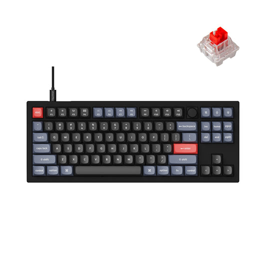 Keychron V3 Wired Custom Mechanical Keyboard Knob Version  TKL QMK/VIA Programmable Macro with Hot-swappable Keychron K Pro Red Switch Compatible with Mac Windows Linux Carbon Black (Non-Transparent)