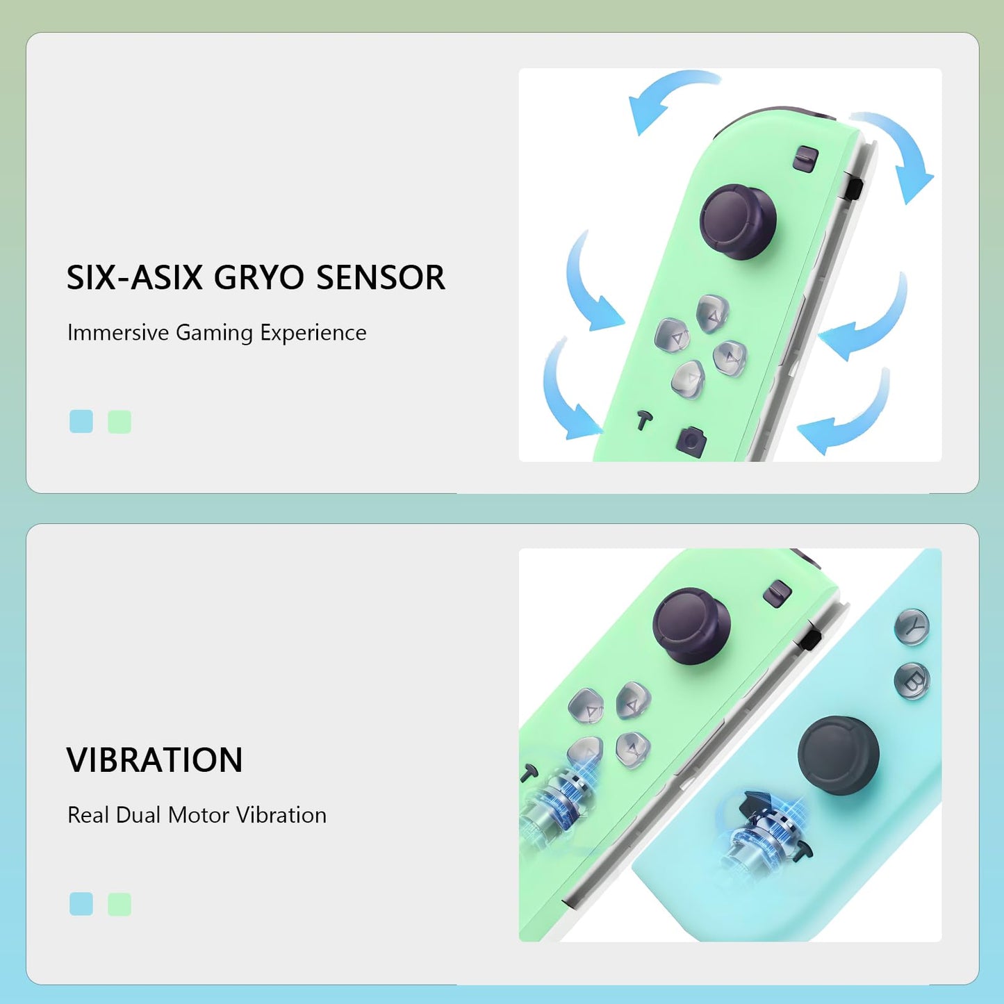 Wireless Switch Controllers - Joypad Compatible with OLED/Lite, Wake-up Support, 6-Axis Gyro, Blue Green
