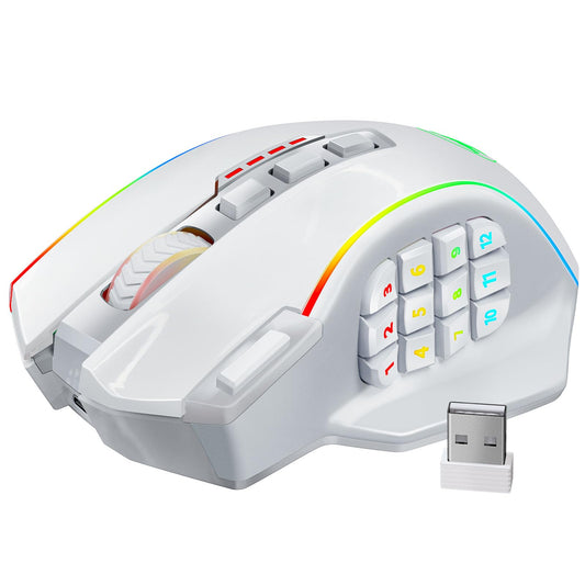 Redragon Wireless Gaming Mouse  MMO Gaming Mouse UP 16 000 DPI  16 Macro Programmable Buttons  RGB Rechargeable Mouse with 12 Side Buttons  70Hrs for PC Laptop MOBA FPS  White M901P-WS