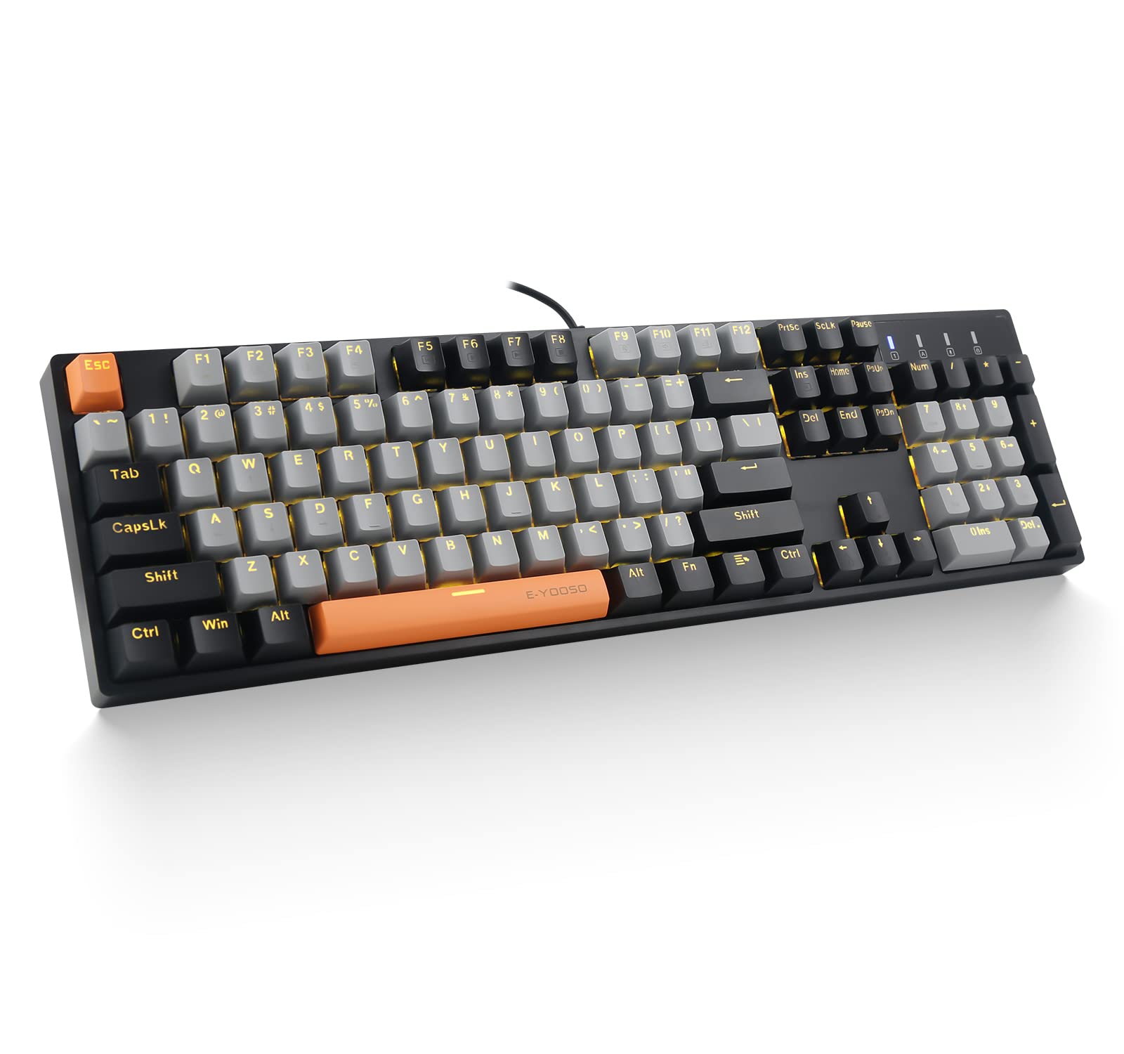E-YOOSO Z-14 Mechanical Gaming Keyboard Red Switches 104 Key  Mechanical Keyboard Solid Yellow Backlit  Full-Size Computer Keyboards for Office PC Gamer  Black&Grey
