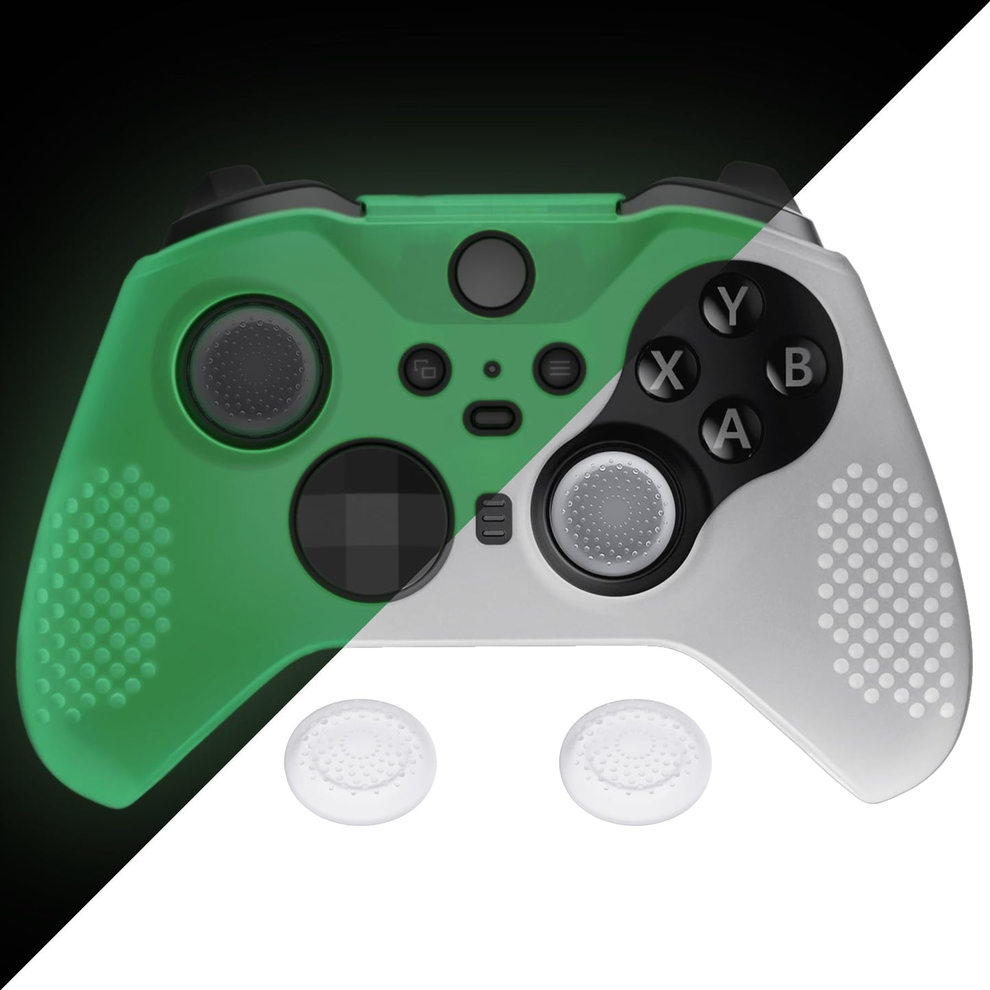 eXtremeRate PlayVital Glow in Dark - Green Soft Anti-Slip Silicone Cover Skins for Xbox Elite 2 Controller  Custom Protective Case for Xbox Elite Series 2 Controller with Thumb Grips