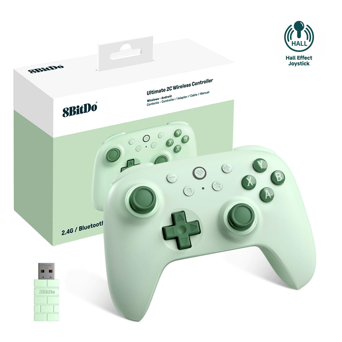 8Bitdo Ultimate 2C Wireless Controller (Hall Effect Joystick Update) for Windows PC and Android  with 1000Hz Polling Rate  Remappable L4/R4 Bumpers  beverageble Vibration and Turbo Function (Green)