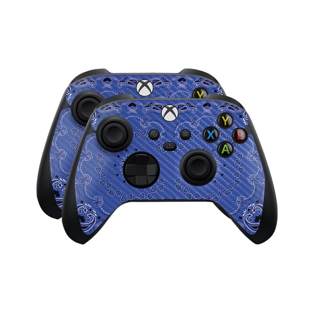 Carbon Fiber Skin Compatible with Microsoft Xbox Series X|S Controller (2 Pack) - Blue Bandana - Premium 3M Vinyl Protective Wrap Decal Cover - Easy to Apply | Crafted in The USA by MightySkins