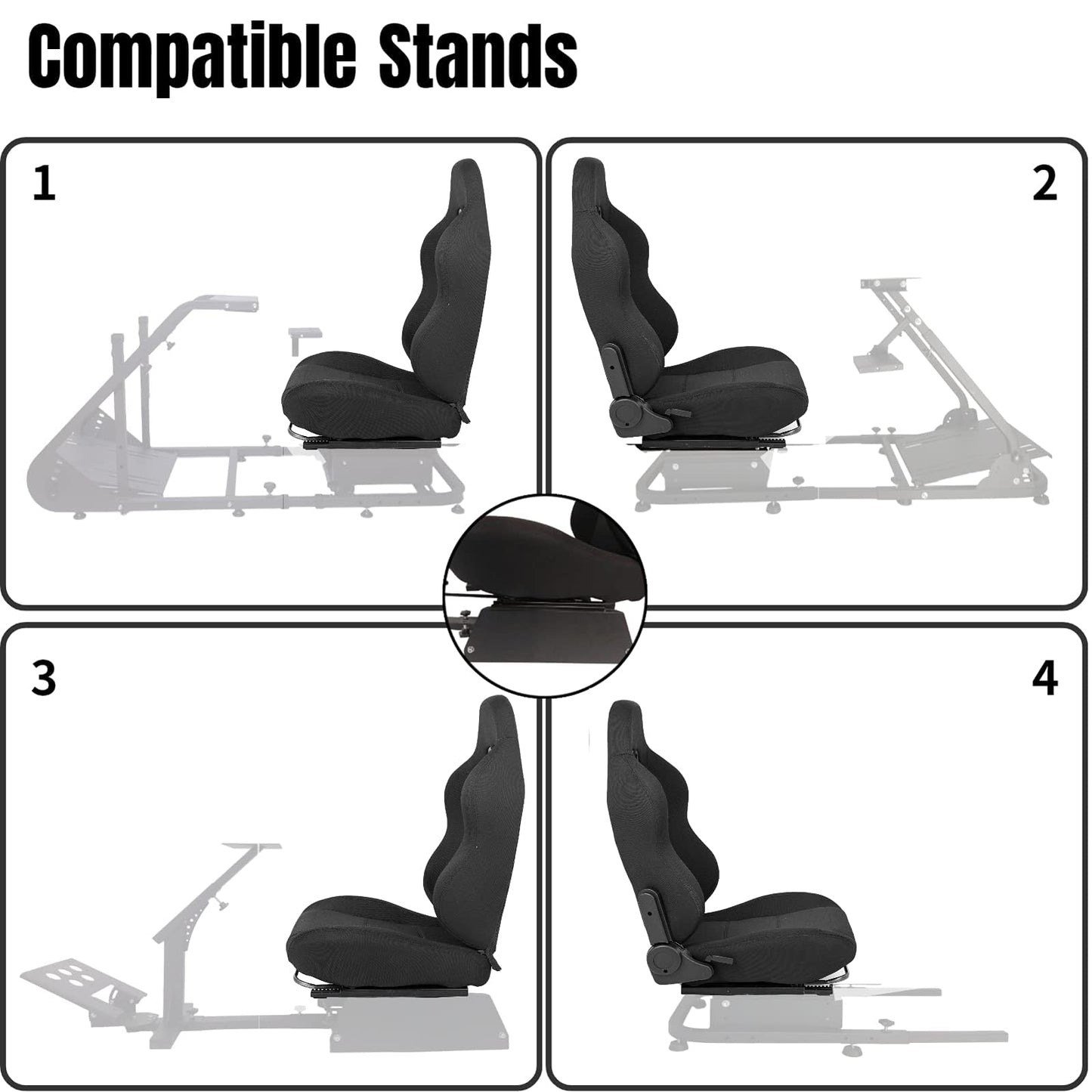 Supllueer Racing Seat - Adjustable Cloth Gaming Seat with Double Locking Slides, Black, Fits Most Racing Simulator Cockpits