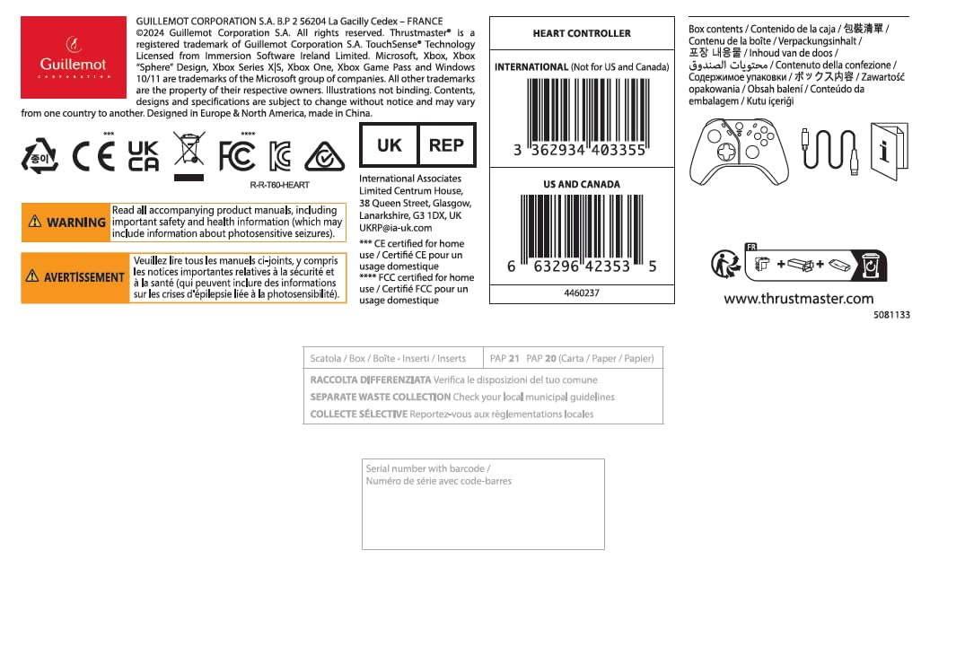 Thrustmaster HEART Controller - Hall Effect Gamepad for Xbox Series X|S & PC, Anti-drift Technology, Black & White, Model 4460237