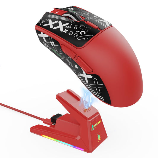 ATTACK SHARK X1 Ultralight Wireless Gaming Mouse, 40000DPI, RGB Charging Dock, Red, Anti-Slip Grip for PC/Mac Gamers