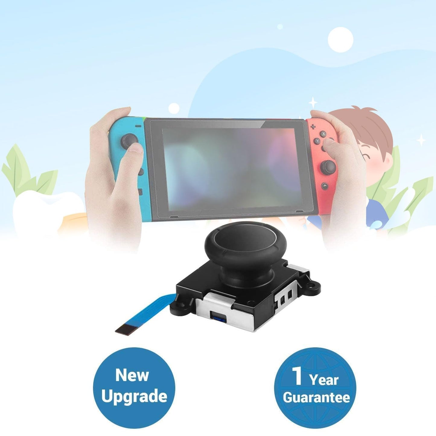 JAOYSTII Joycon Joystick Replacement 4 Pack - Black Analog Thumb Sticks for Switch Joy-Con & Lite Controllers with Grips & Screws