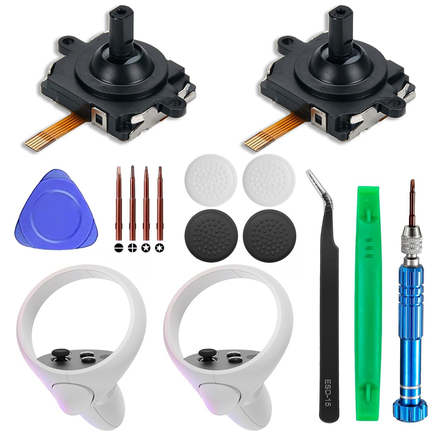 2 Pack Joystick Replacement for Oculus Quest 2/3 Controller/Meta Quest 2/3 Controller  14 in One Replacement Joystick Analog Thumb Stick Repair Kit for Oculus Quest 2/3 Accessories