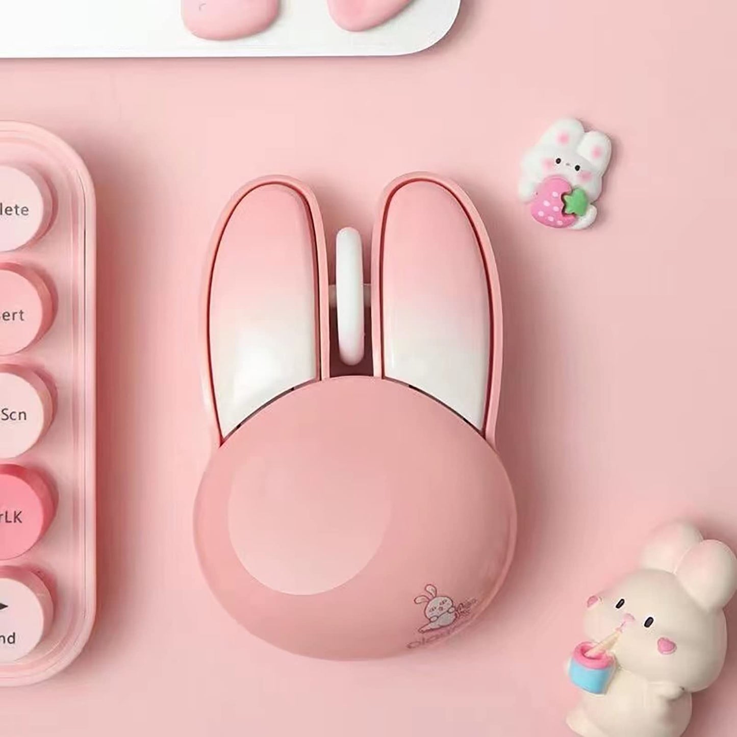 Lomiluskr Wireless Bunny Mouse - Lightweight, Soundless, 2.4G, Pink Kawaii Design for Girls and Kids