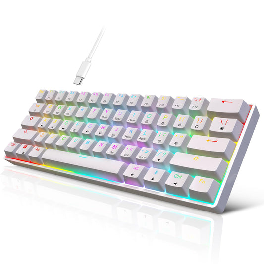 targeal 60% Mechanical Gaming Keyboard - 61 Keys Gateron Brown Switch Quiet Office Computer Keyboard - Multi Color RGB Rainbow Led Backlit - Programmable for PC/Windows/Mac/Gamer - USB Wired - White