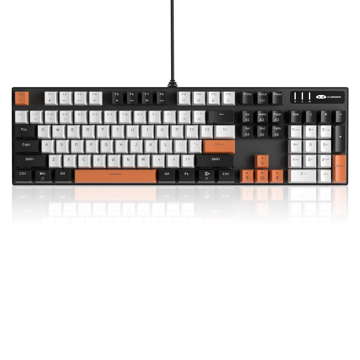 MageGee Mechanical Gaming Keyboard  104 Keys White Backlit Keyboard with Yellow Switches  USB Wired Mechanical Computer Keyboard for Laptop  Desktop  PC Gamers (Black & White)