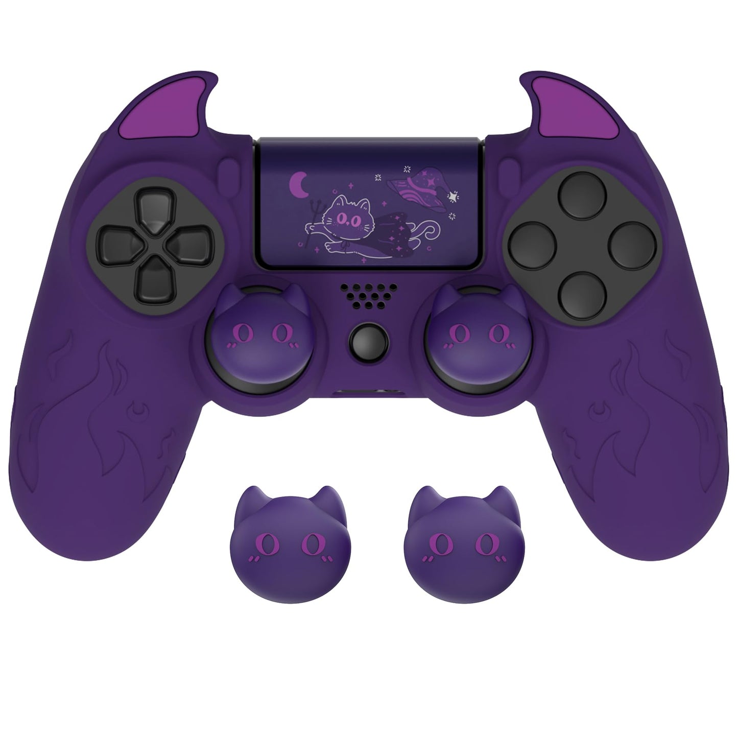 PlayVital PS4 Cute Demon Controller Skin - Purple Silicone Grip Cover with Thumb Grips & Stickers for PS4 Slim/Pro