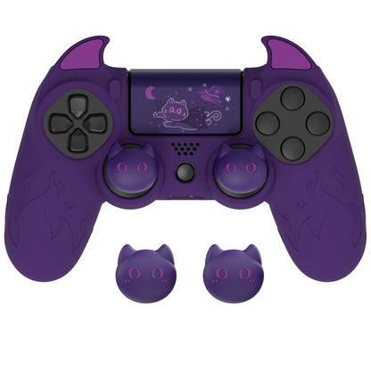 PlayVital PS4 Cute Demon Controller Skin - Purple Silicone Grip Cover with Thumb Grips & Stickers for PS4 Slim/Pro