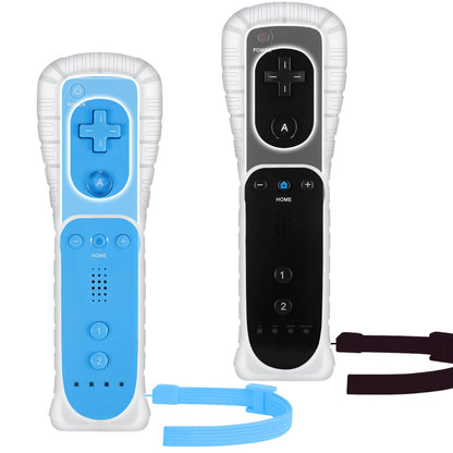Yosikr Wii Controller 2 Pack - Remote with Silicone Case & Wrist Strap, Compatible with Wii/Wii U - Black & Blue