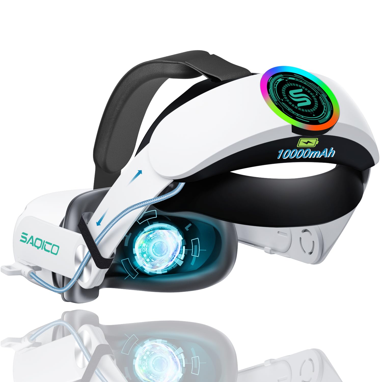 Head Strap with 10000mAh Battery for Oculus Quest 2  Cool RGB Light Fast Charging Adjustable Battery Pack for Meta fine design Strap Replacement Extend 8H Playtime  Enhanced Comfort Reduce Pressure