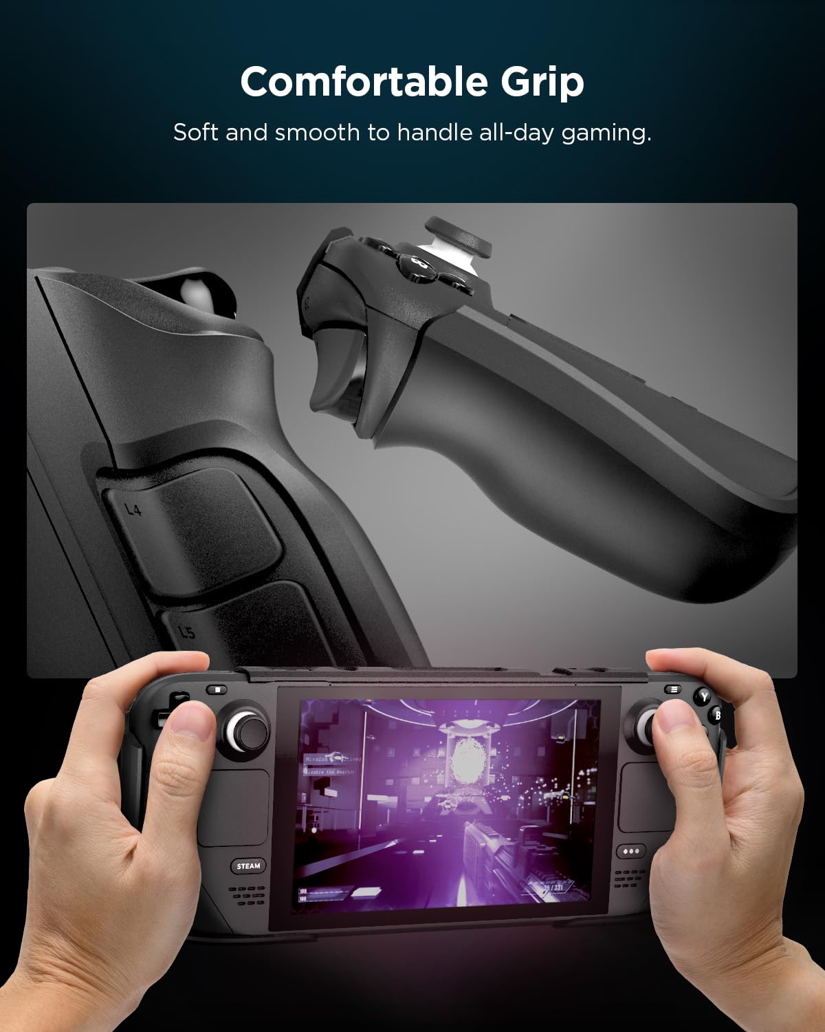 Spigen Thin Fit Pro Case for Steam Deck (2022/2023) - Black TPU & PC, Shock-Absorbing, Anti-Scratch with Kickstand, Model ACS06040